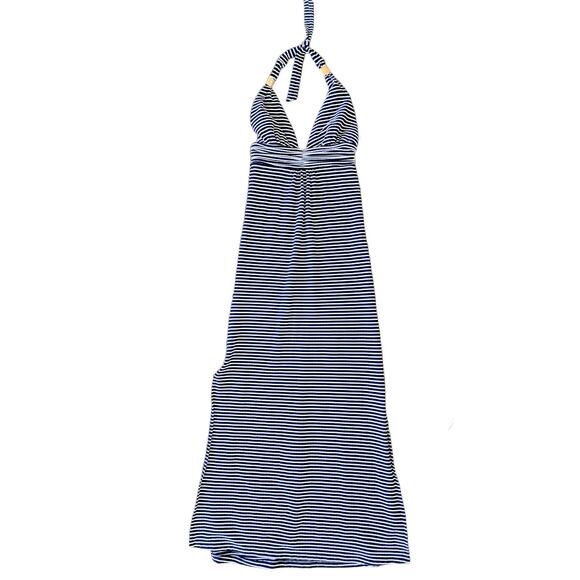 HEIDI KLEIN Striped Halter Maxi Dress Small Resort Blue & White Backless V-neck - Picture 12 of 13